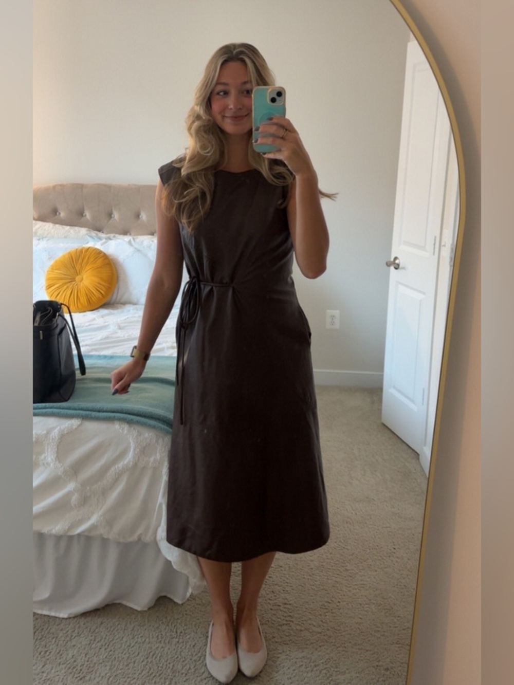 Maeve by Anthropologie Sleeveless Vegan Leather Wrap Midi Dress - Picture 12 of 13